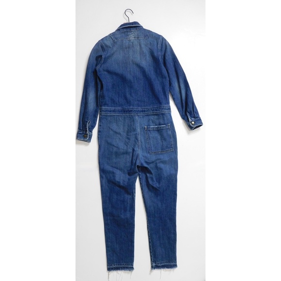 CURRENT/ELLIOTT Basic Jailbird Denim Jumpsuit Coveralls Raw Hems Pockets 0 XS - Picture 9 of 16